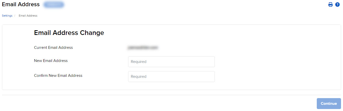 The email address change panel in Portal. 